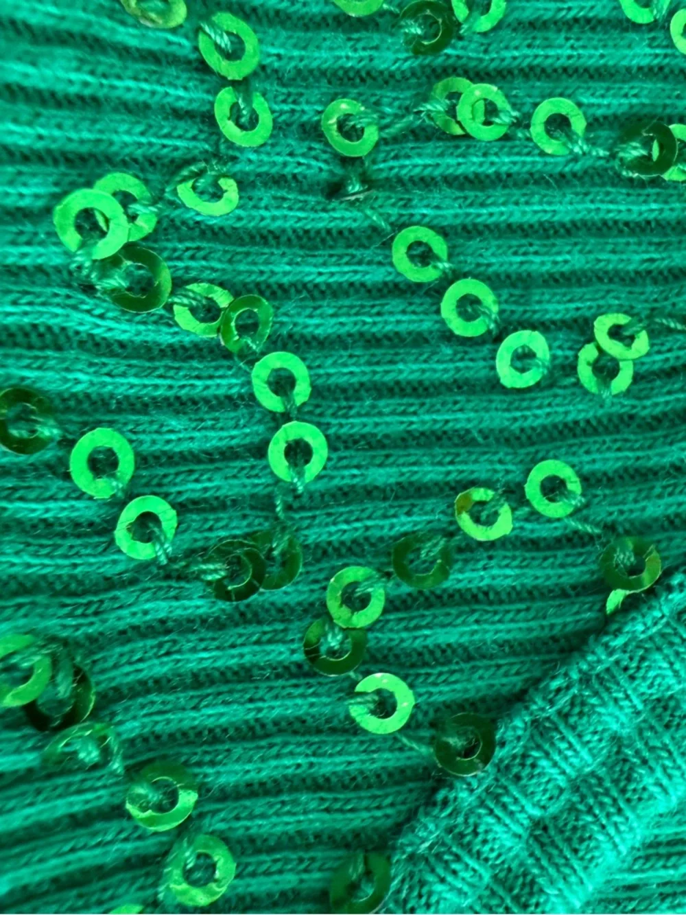 Quacker Factory Green Sequin Top 3/4 Sleeve Ribbed Shirt 2X Holiday - Picture 3 of 5